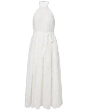 Elie Saab Embroidered Belted Cotton-Blend Midi Dress - White