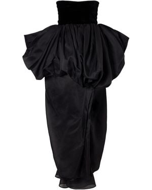 KHAITE Draped Silk-Organza Midi Dress - Black