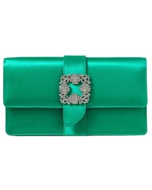 Manolo Blahnik Crystal-Embellished Satin Clutch - Green