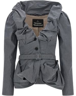 Vivienne Westwood Kendall Ruched Gingham Blazer - Grey