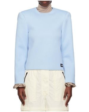 Pushbutton Curvy Shoulder Top - Blue