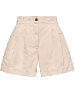 Moncler Cotton Linen Blend Shorts - Natural