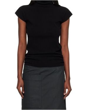 Issey Miyake High-Neck Cap Sleeve Knit Sweater - Black