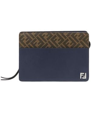Fendi Squared Ff Standing Clutch Bag - Blue