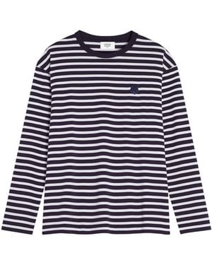 Maison Kitsuné Maison Kitsuné Bold Fox Head Patch Striped T-Shirt - Blue