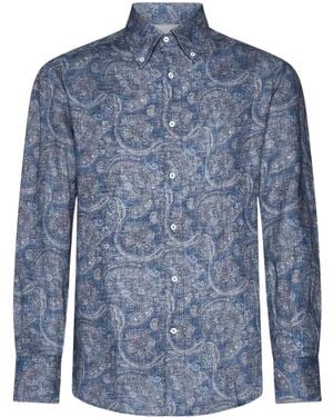 Brunello Cucinelli Graphic Printed Buttoned Shirt - Blue
