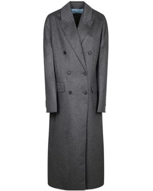 Prada Double-Breasted Long Coat - Grey