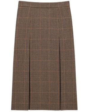 Saint Laurent Checked Midi Skirt - Brown