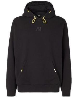 Fendi Ff Embroidered Drawstring Hoodie - Black