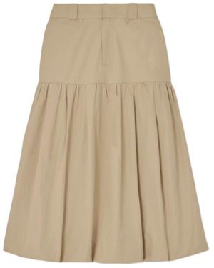 Sea Pleated Tiered Cotton Midi Skirt - Natural