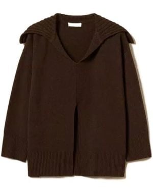 Twinset Side-Slit Knit Sweater - Brown