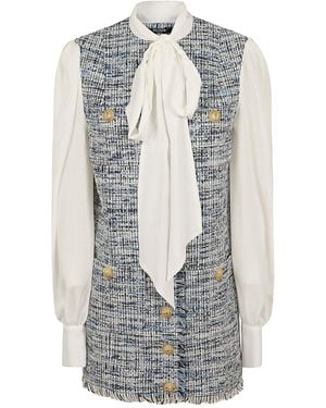 Balmain Pussy Bow Tweed Dress - Grey