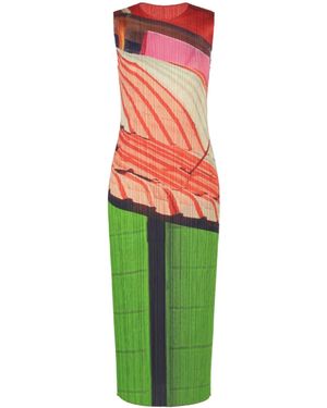 Pleats Please Issey Miyake Graphic-Print Dress - Green