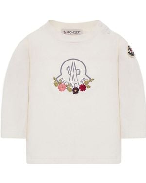 Moncler Floral Long Sleeve Cotton Blend T-Shirt - White