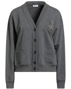 Brunello Cucinelli Solid V-Neck Long-Sleeve Knit Jumper - Grey