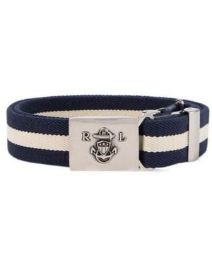 Ralph Lauren Striped Leather-Trimmed Belt - Blue