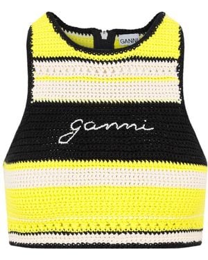 Ganni Crochet Racerback Bikini Top - Yellow