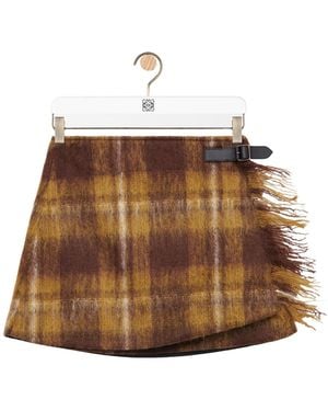 Loewe Plaid Fringed Mini Skirt - Brown