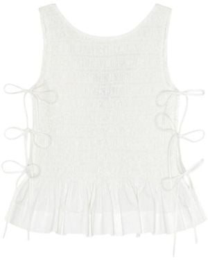 Ganni Smock Tie Top - White