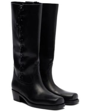 Paris Texas Square Toe Mid-Heel Long Boots - Black