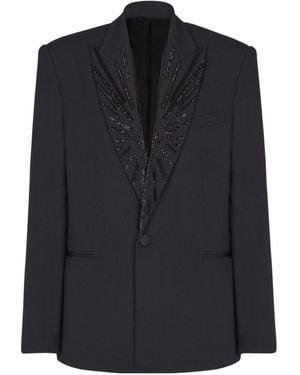 Balmain Crystal-Embellished Single-Breasted Blazer - Black