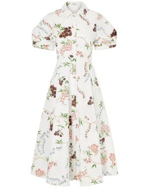 Erdem Short-Sleeve Floral-Print Midi Dress - White