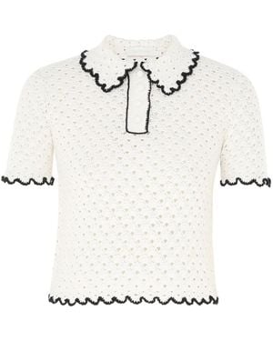 Zimmermann Halliday Scallop Knitted Polo T-Shirt - White