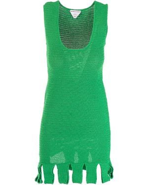 Bottega Veneta Open-Knit Fringed-Hem Dress - Green