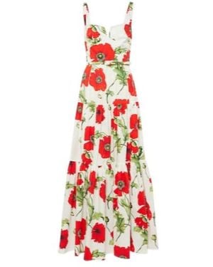 Oscar de la Renta Printed Multi-Layered Maxi Dress - White
