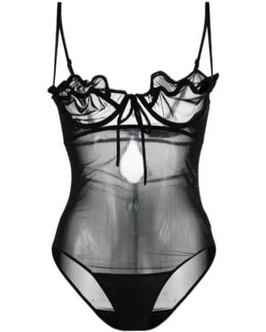 Y. Project Sheer-Construction Underwired Bodysuit - Black