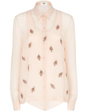 Fendi Floral Embellished Long Sleeved Top - Natural