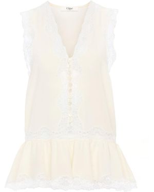 Chloé Sleeveless Ruffled Top - White