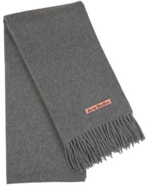Acne Studios Logo Patch Fringed-Edge Scarf - Grey