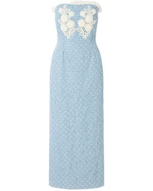 Rodarte Appliquéd Sequin-Embellished Lace-Trimmed Denim Midi Dress - Blue