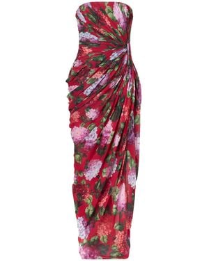 Carolina Herrera Hydrangea-Print Draped Chiffon Gown - Red