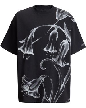 Balmain Printed Flower T-Shirt - Black