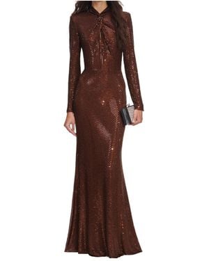 Self-Portrait Embellished Midi Dress - Brown
