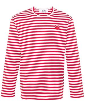 COMME DES GARÇONS PLAY Comme Des Garçons Play Striped Heart Long-Sleeved T-Shirt - Red