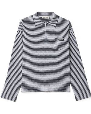 Miu Miu Striped Knit Polo Shirt - Grey