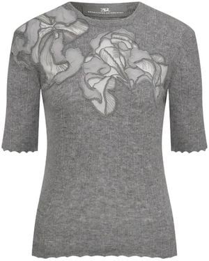 Ermanno Scervino Floral-Appliqué Ribbed T-Shirt - Gray