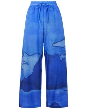 Donde Esteban Printed Cotton-Voile Wide-Leg Trousers - Blue