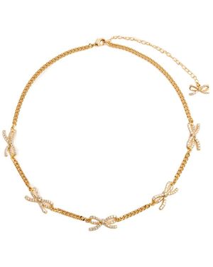 Self-Portrait Bow Embellished Chain-Linked Necklace - Metallic
