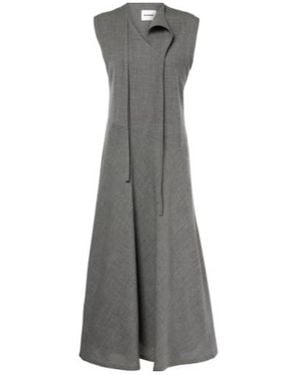 Jil Sander Tie-Neck Virgin Wool Canvas Midi Dress - Grey