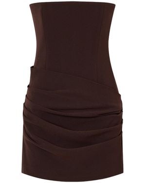 Alex Perry Strapless Draped Crepe Mini Dress - Brown