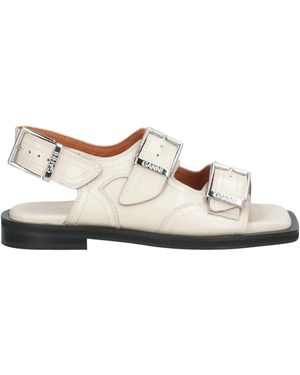 Ganni Leather Square-Toe Sandals - Natural