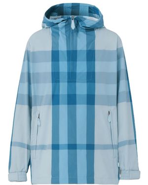 Burberry Checked Packaway Hooded Jeacket - Blue