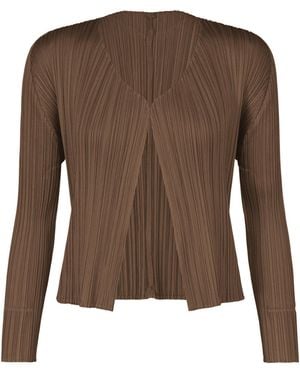 Pleats Please Issey Miyake Pleated-Design Cardigan - Brown