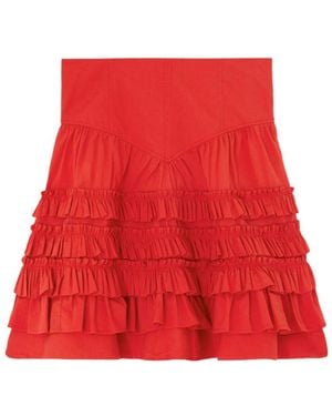 Ganni Ruched Detail Drop-Waist Skirt - Red