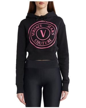 Versace Jeans Couture Couture Logo Printed Drawstring Cropped Hoodie - Blue