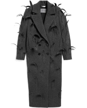 Balenciaga Feathered Embroidered Maxi Coat - Black